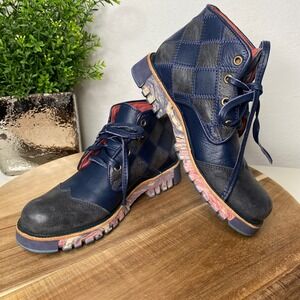 Rauch Sloggy Argentinien Blue Leather Patchwork Wingtip‎ Ankle Boots Chunky Sz 6